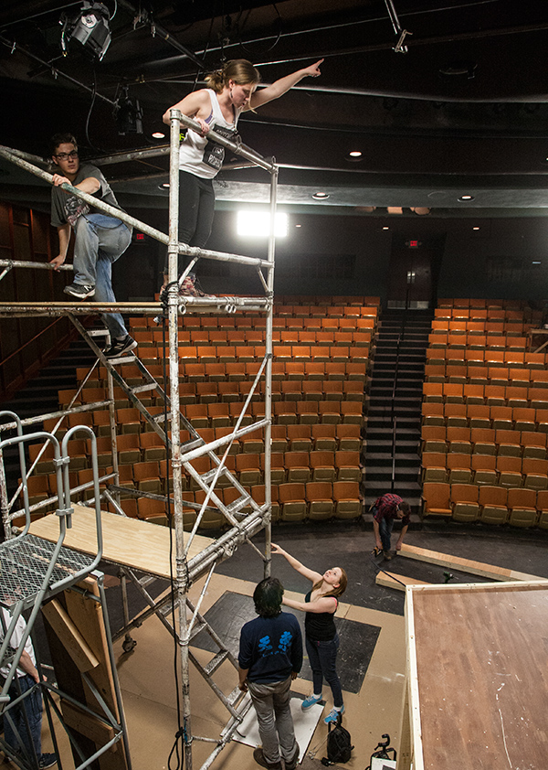 Niki Acton '16, master electrician for "Secret in the Wings" 