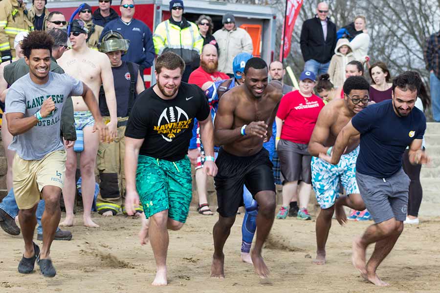 Participants in Polar Plunge, students and citizens of the Galesburg community alike, gather to plunge for Special Olympics.