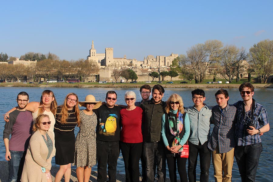 Knox College Choir students at the Palais de Papes, Nimes, France.