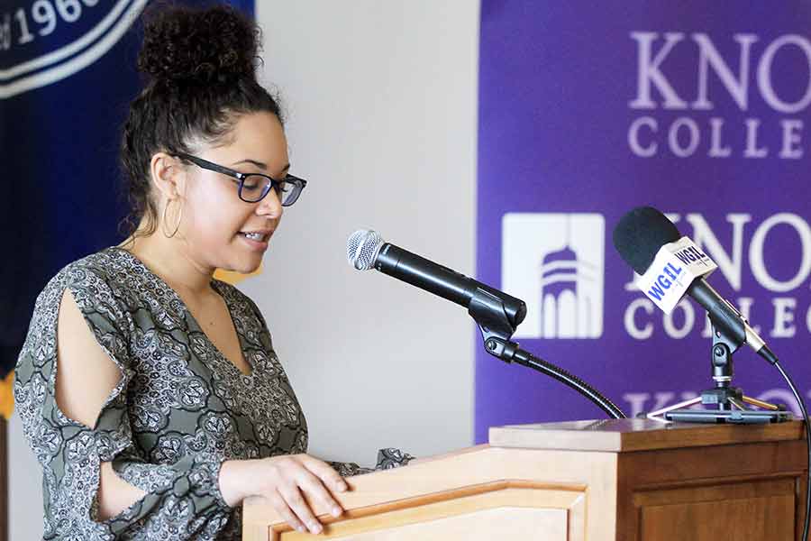 Current Gale Scholar Saige Hiller speaking at the Gale Scholars induction ceremony. 