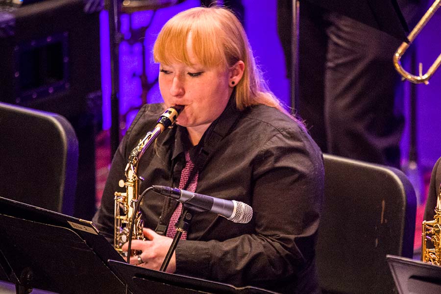 Knox Jazz Ensemble performs at the Orpheum in the 2017 Knox-Rootabaga Jazz Festival.