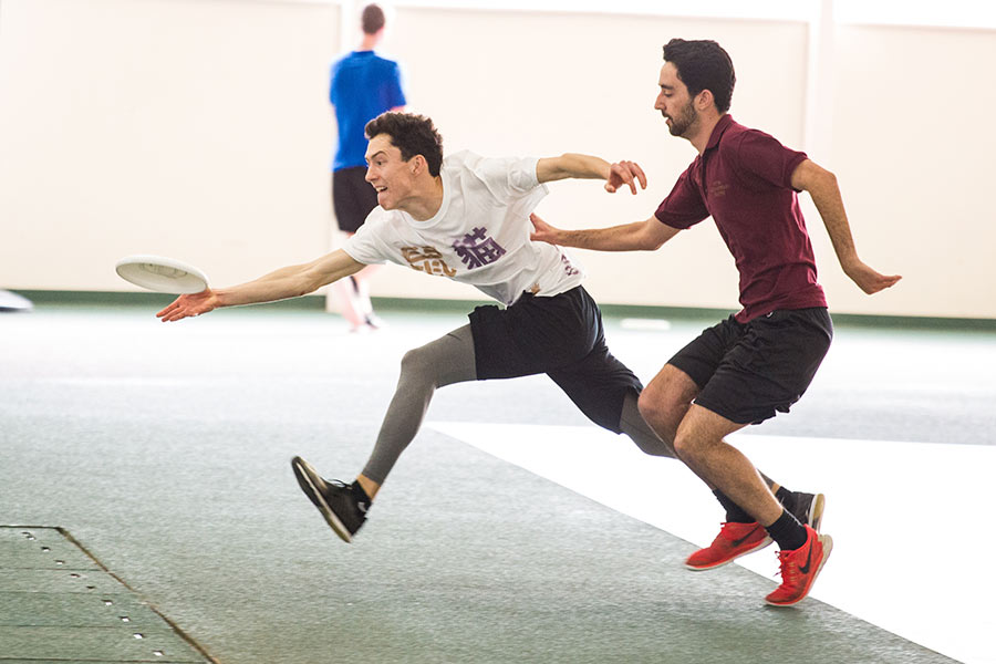 Ultimate players compete in the Winter Whiteout Tournament.