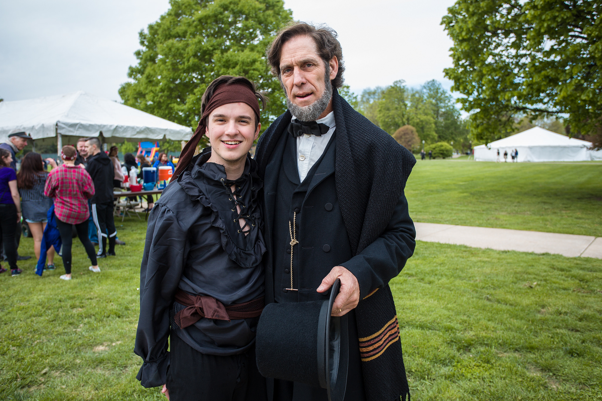 A Flunk Day pirate poses with Abraham Lincoln at Flunk Day 2017.