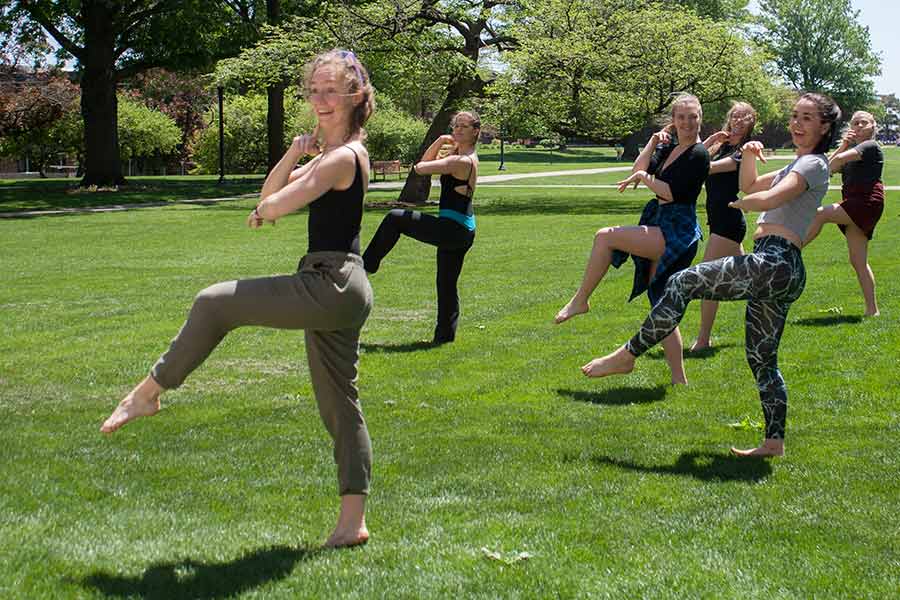 Knox College students participate in Dance Fest on the campus.