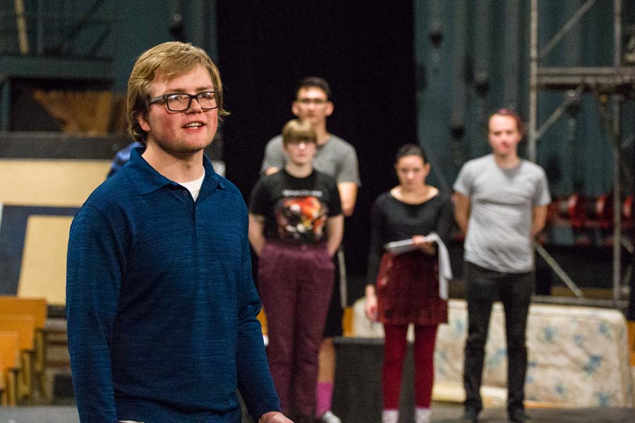 Knox College students rehearsing Brecht's "The Learning Plays."