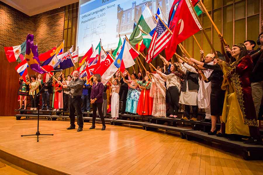 Knox students proudly wave their cultures' flags during the Flag Parade.