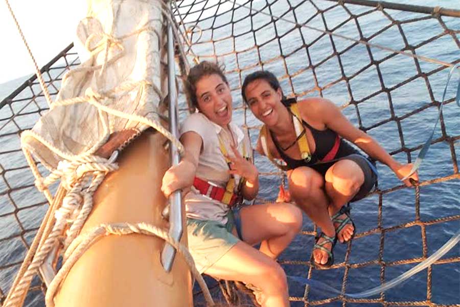 Senior Karen Lynch pictured on the research vessel SSV Corwith Cramer, where she studied abroad during SEA Semester.