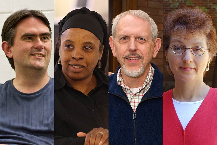 Knox College's newest endowed professors: David Bunde, Mary Crawford, Chuck Schulz, and Nancy Eberhardt