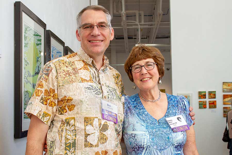 Nancy Miller Staszak '69 and Benjamin Calvert III '89 came back for Homecoming and presented their artwork at a joint reception.