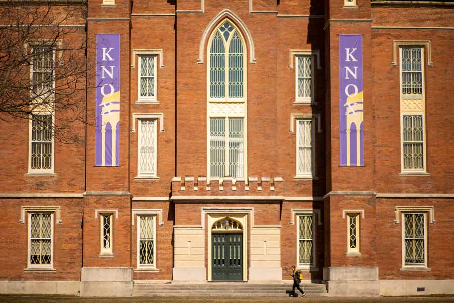 Photo montage of newly promoted Knox faculty, including Katie Adelsberger, Emily Anderson, Mitchell Parks, Emre Sencer, Jennifer Smith, and James Thrall.