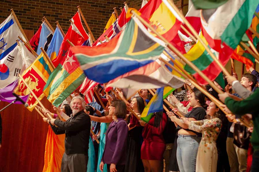 The parade of flags at Knox College's International Fair celebrates campus diversity