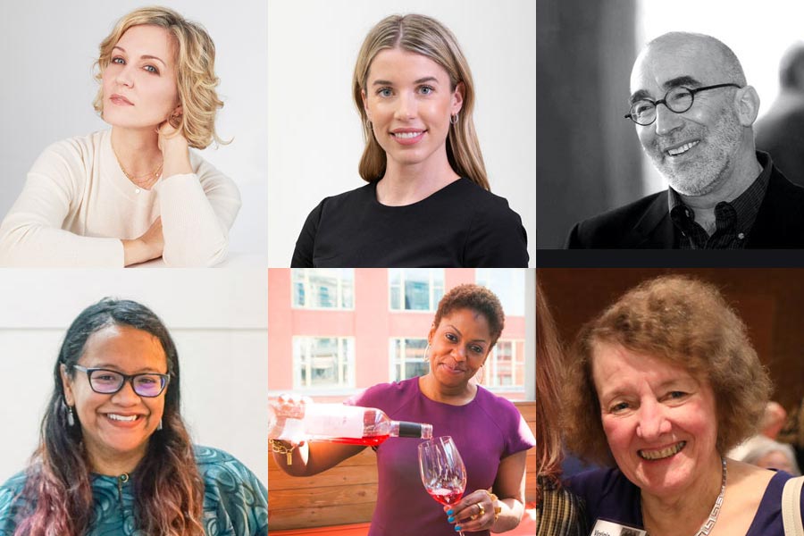 Recipients of the Knox College 2021 Alumni Achievement Awards are shown from top left and going clockwise: Awards will recognize Amy Carlson ’90, Leah Heister Burton ’08, Otto “Casey” Jones ’87, Virginia Steen ’69, Regine Rousseau ’95, and Melati Nungsari ’10. 