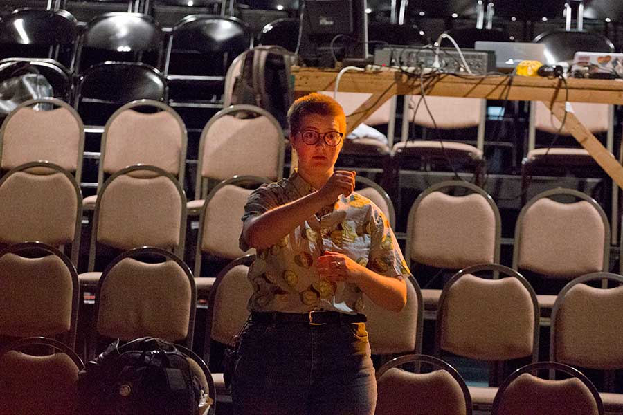 Marion Frank '21, one of eight students to present at the Macksey Symposium, directs a production of "The Violent Outburst that Drew Me to You" in 2019.