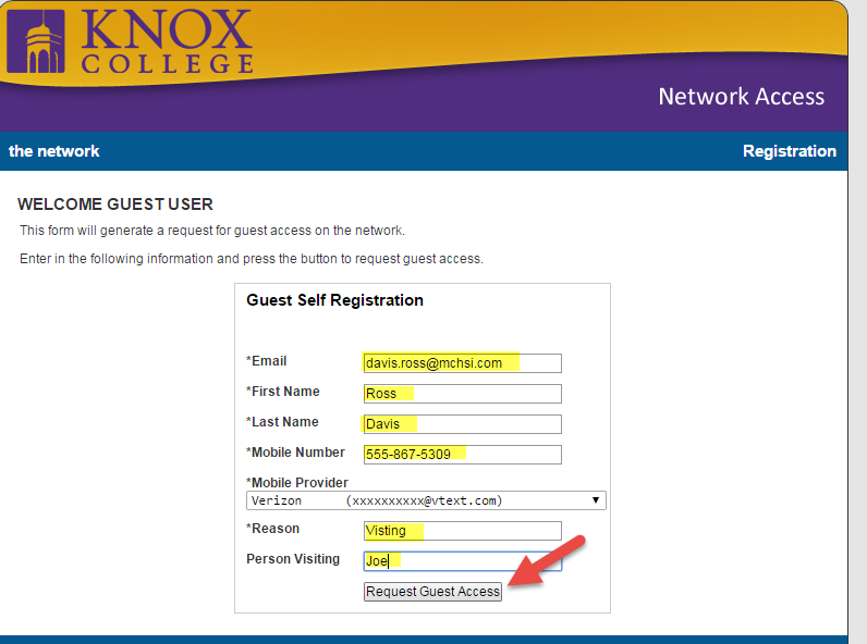 Registration page