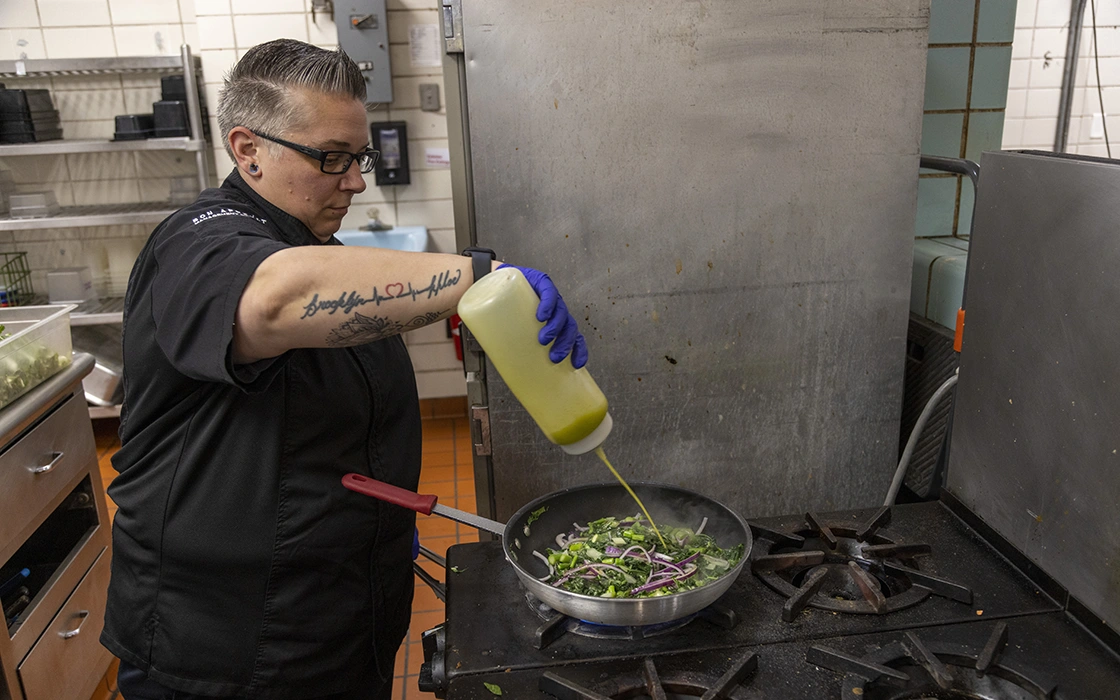 Chef cooking at the college cafeteria