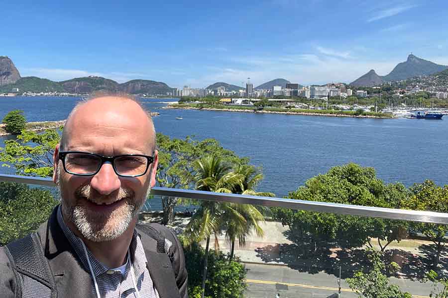 Trey while traveling in Rio. Trey is an engineering consultant for Exponent. 