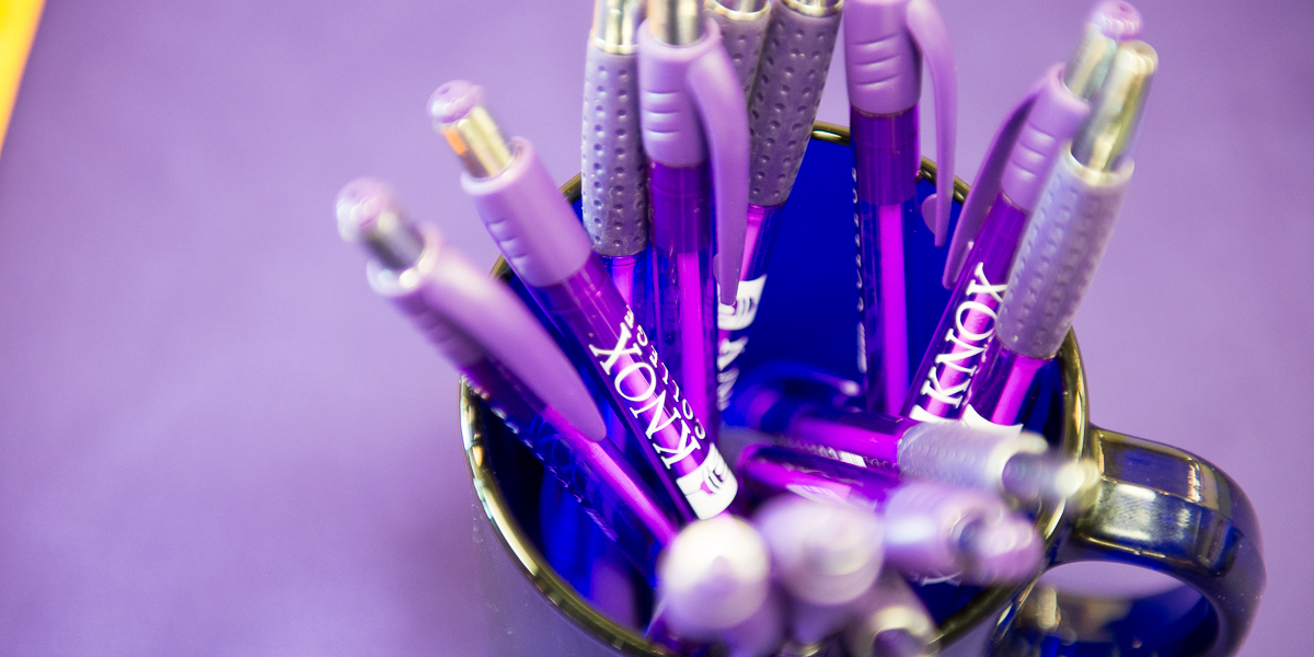 Purple pens given to campus visitors
